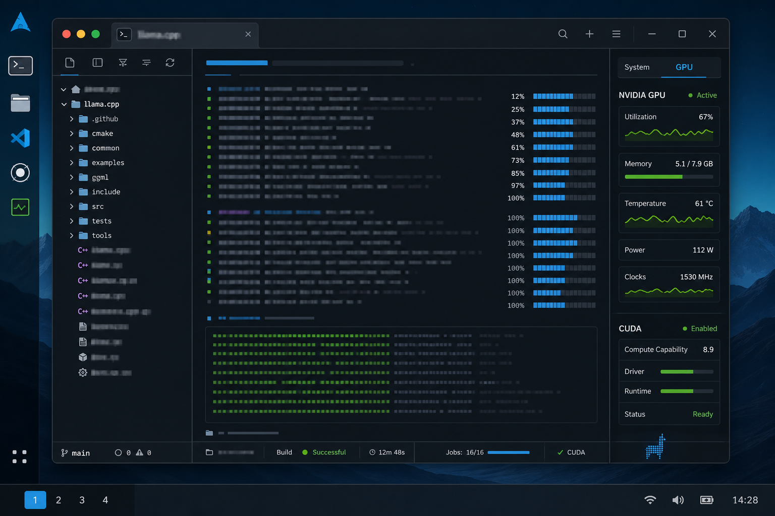 CUDA build environment for llama.cpp on Arch Linux